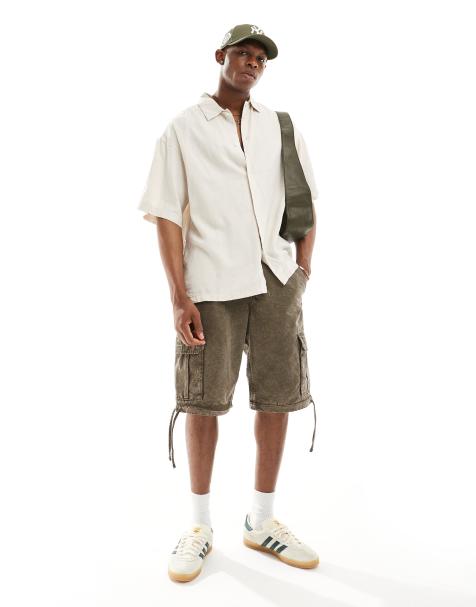 Jack & Jones super oversized button down linen shirt in beige - view 1