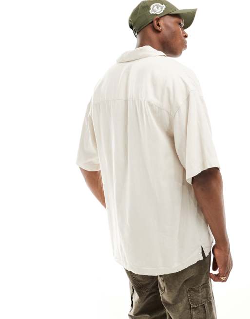 Jack & Jones super oversized button down linen shirt in beige 