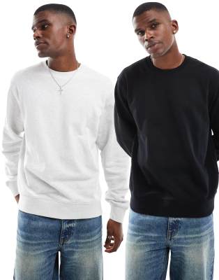 Jack & Jones 2 Pack Super Oversized Crew Neck Sweatshirt In Black & Heathered White