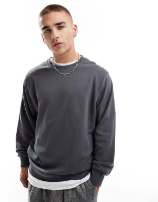 Jack & Jones super oversized crew neck sweatshirt in dark grey