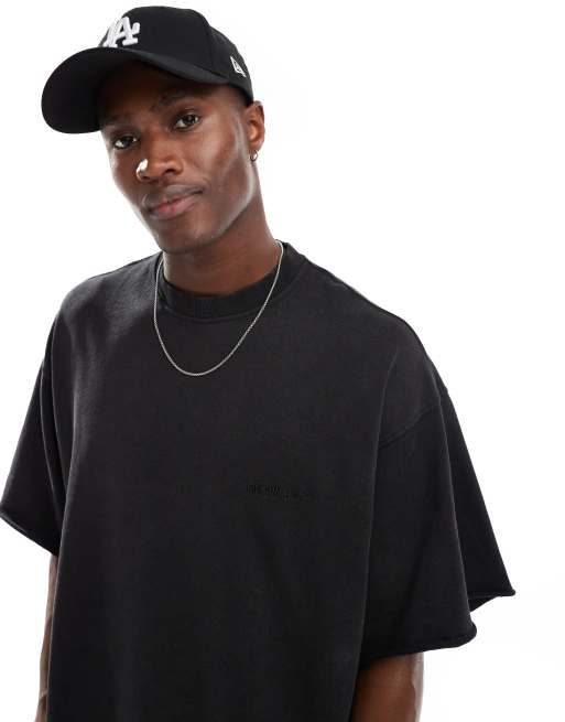 Jack & Jones - Super-oversized og forvasket sort T-shirt i kraftigt joggingstof - Del af sæt 