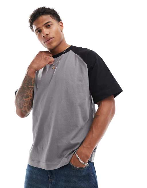 Jack & Jones - Super oversized T-shirt met raglanmouwen in donkergrijs en zwart