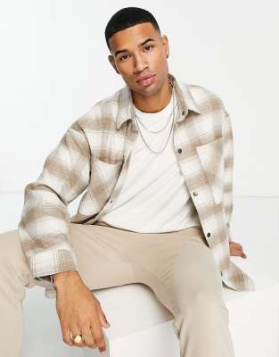 Jack & Jones check shacket in beige - ASOS Price Checker