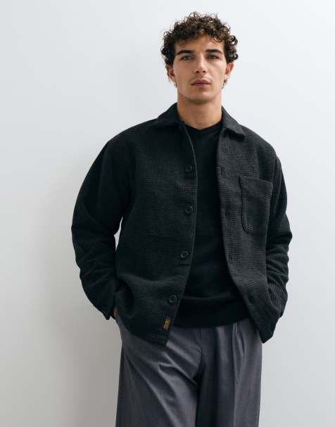 Jack & Jones surchemise brossée à pied-de-poule noire - view 1