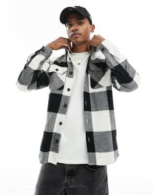 Jack & Jones oversized buffalo check overshirt in white & black - ASOS Price Checker