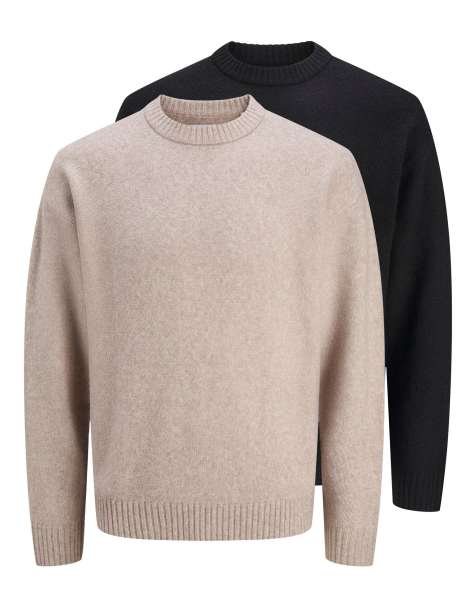 Jack & Jones – Svart, beige och stickad pullover, 2-pack - view 1