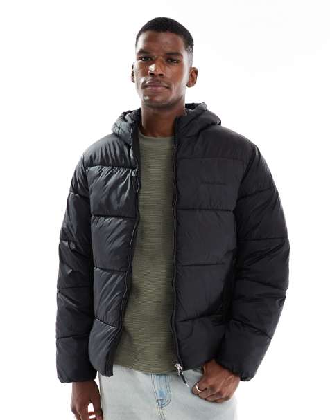 Jack & Jones – Svart, glansig pufferjacka med huva - view 1