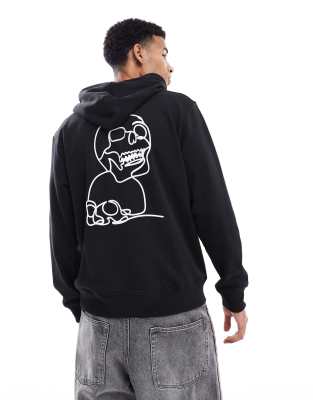 Jack & Jones – Svart huvtröja i oversize med dödskalletryck - view 1