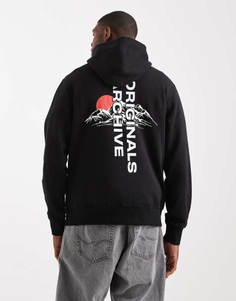 Jack & Jones – Svart huvtröja med bergstryck på ryggen - view 1