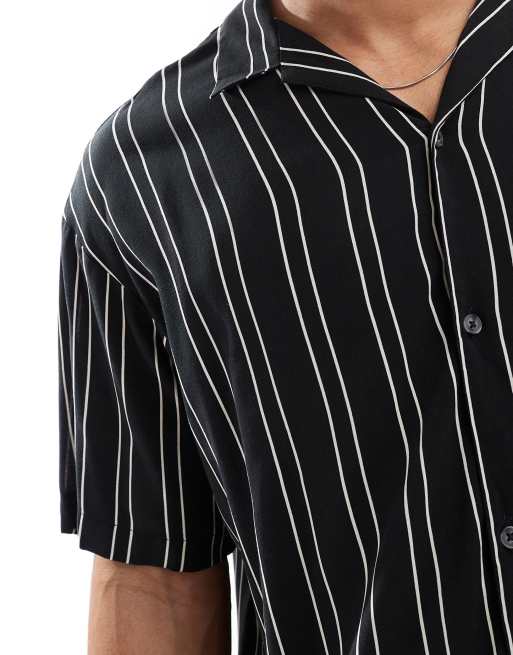 Jack & Jones – Svart, randig skjorta med korta ärmar och platt krage, 3 av 4