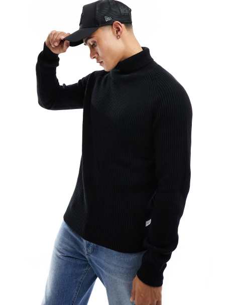 Jack & Jones – Svart ribbad polotröja - view 1
