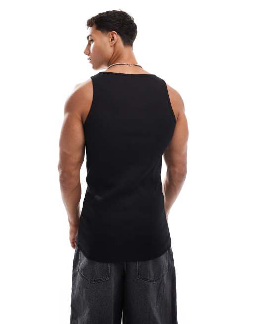 Jack & Jones – Svart, ribbat linne med broderi, 3 av 4