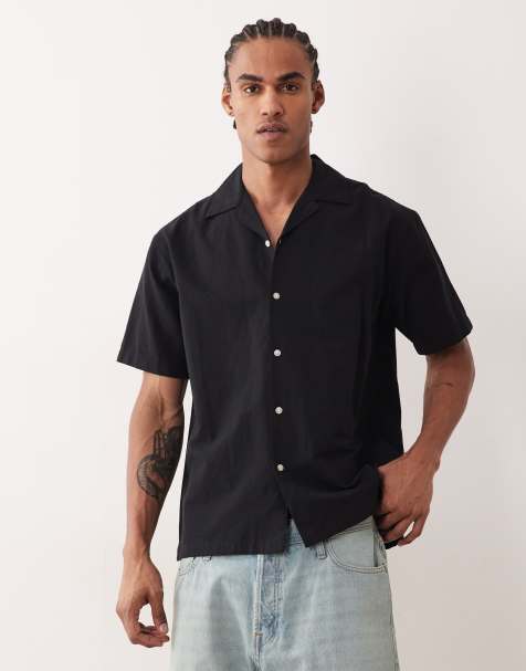 Jack & Jones – Svart skjorta i linnemix med korta ärmar - view 1