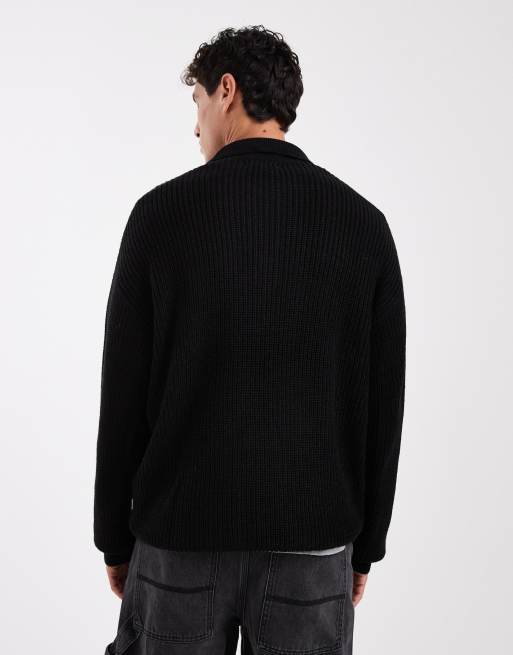 Jack & Jones – Svart, stickad pikétröja, 3 av 5