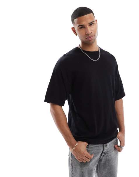 Jack & Jones – Svart, stickad t-shirt i oversize - view 1