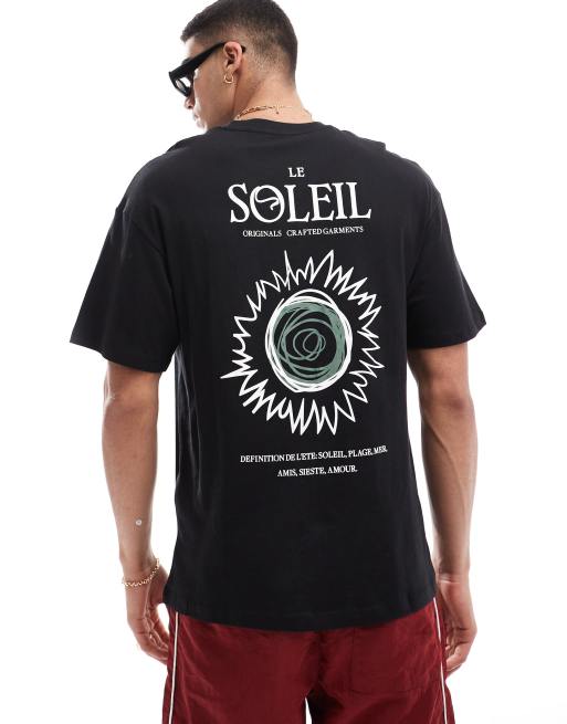 Jack & Jones – Svart t-shirt i oversize med Le Soleil-konsttryck baktill