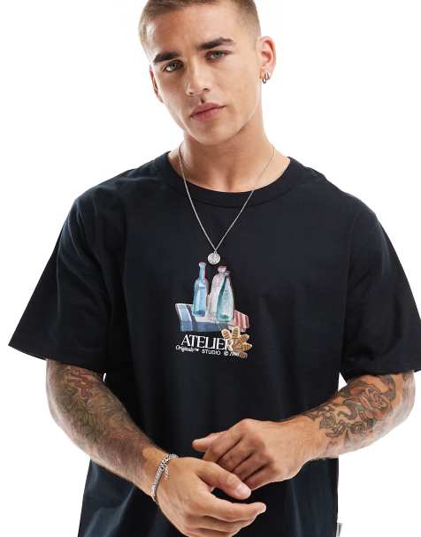 Jack & Jones – Svart t-shirt i oversize med tryck på bröstet - view 1