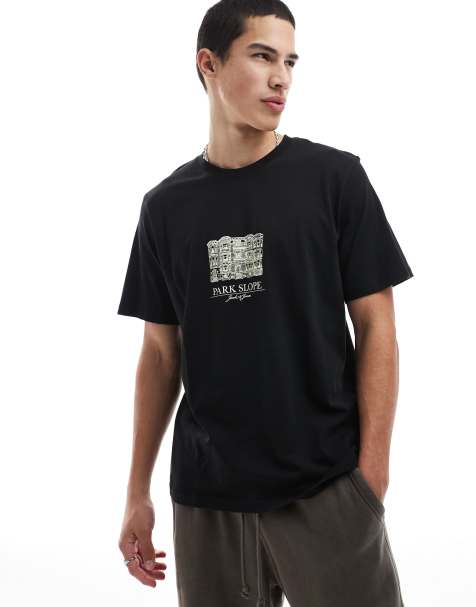 Jack & Jones – Svart t-shirt i oversize med tryck på bröstet - view 1