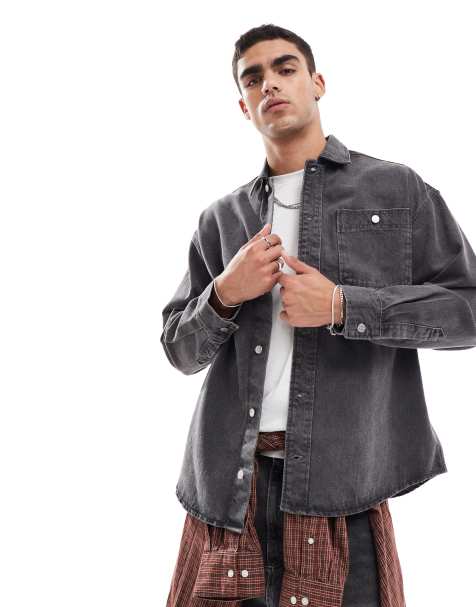 Jack & Jones – Svart, tvättad, kraftig overshirt i denim och oversize - view 1