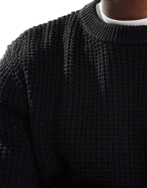 Jack & Jones – Svart, våffelstickad tröja, 5 av 5