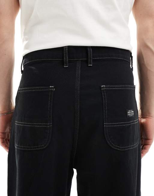 Jack & Jones – Svarta, baggy snickarbyxor med kontrastsömmar, 5 av 5