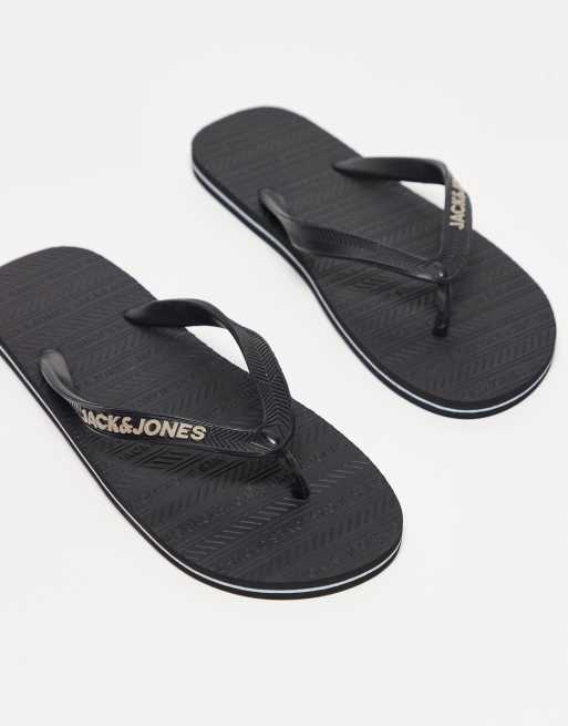 Jack & Jones – Svarta flip flops med logga 