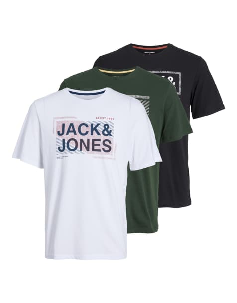 Jack & Jones – Svarta, gröna och vita t-shirts - view 1