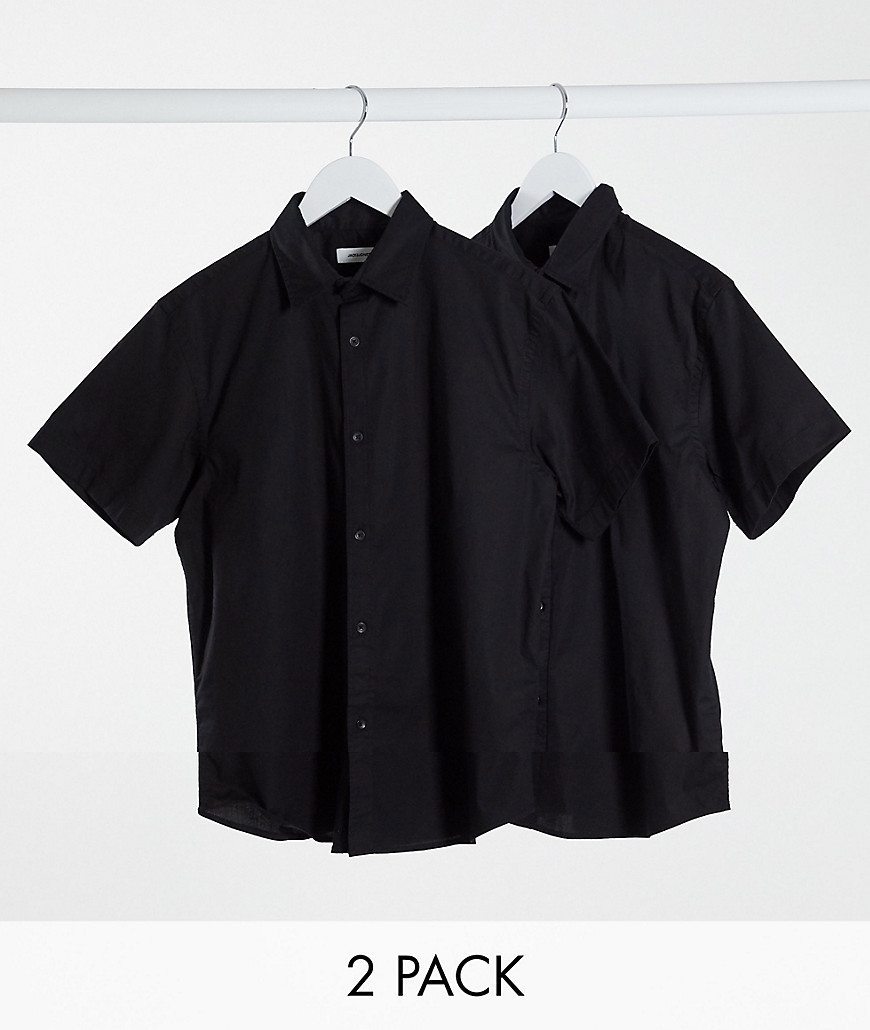 Jack & Jones – Svarta kortärmade skjortor med stretch i 2-pack