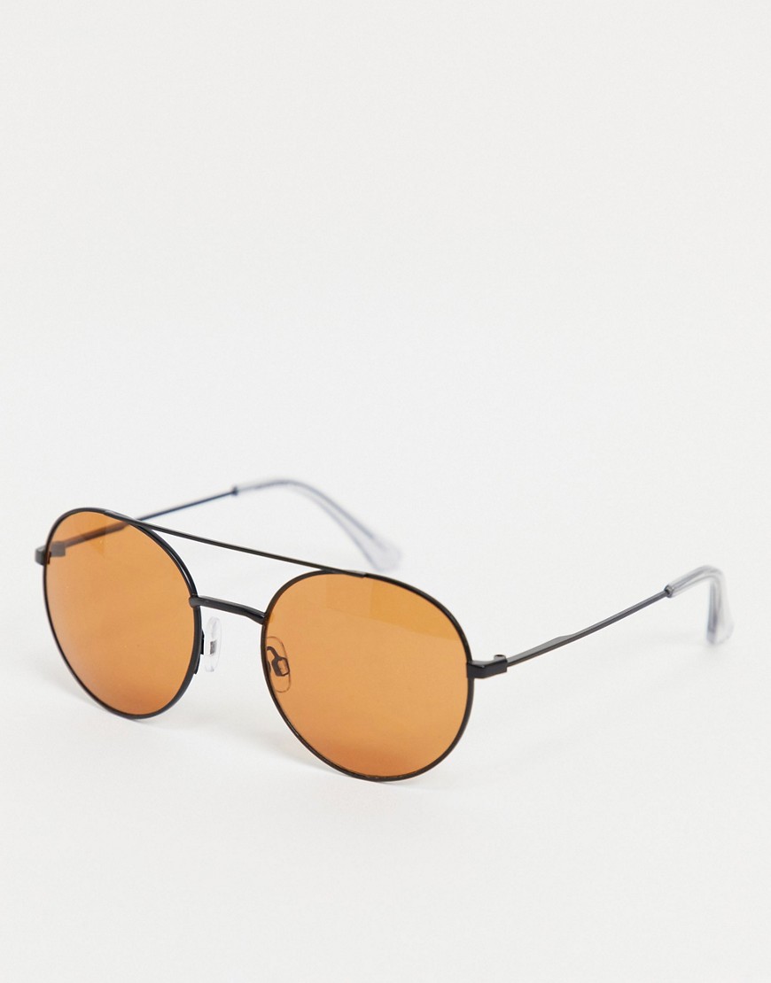 Jack & Jones – Svarta pilotsolglasögon med orange glas-Svart/a