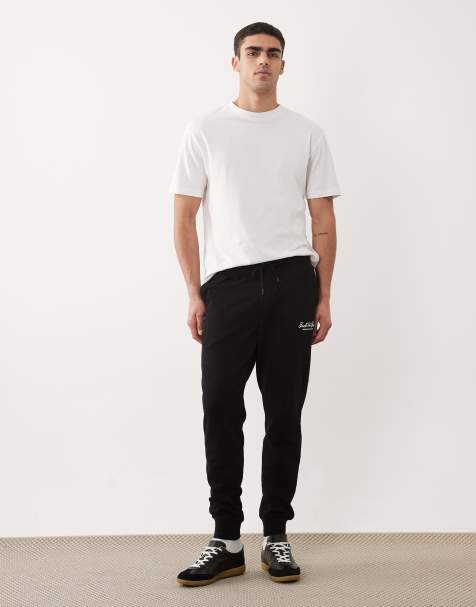 Jack & Jones – Svarta, raka mjukisbyxor med muddar och logga - view 1