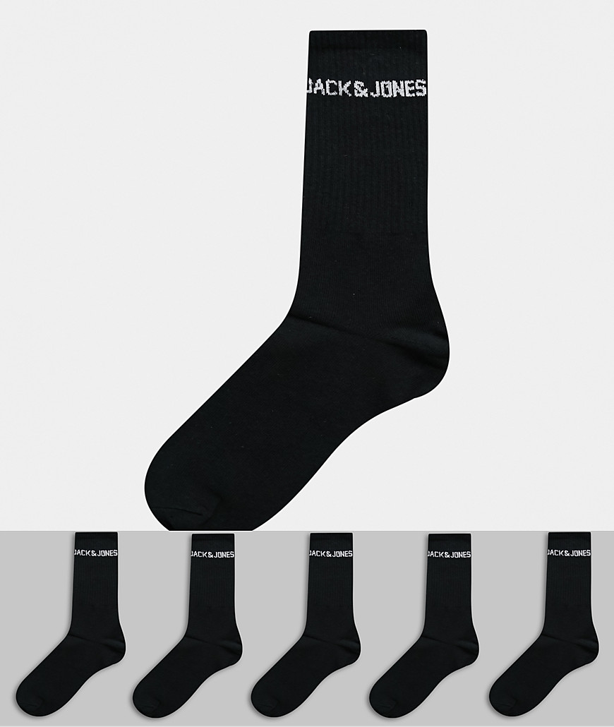 Jack & Jones – Svarta strumpor med logga i 5-pack