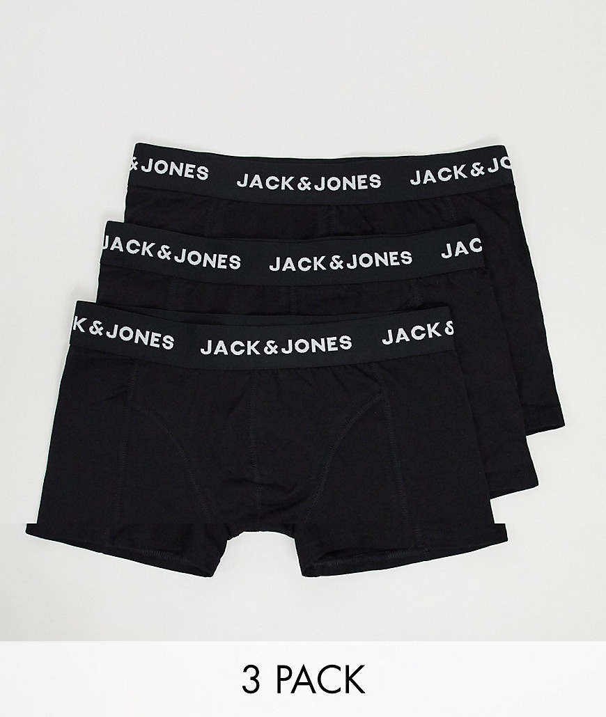 Jack & Jones – Svarta trunks med logga på midjebandet i 3-pack