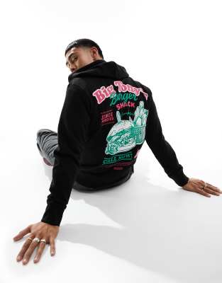 Jack & Jones - Sweat à capuche avec imprimé burger au dos - Noir
