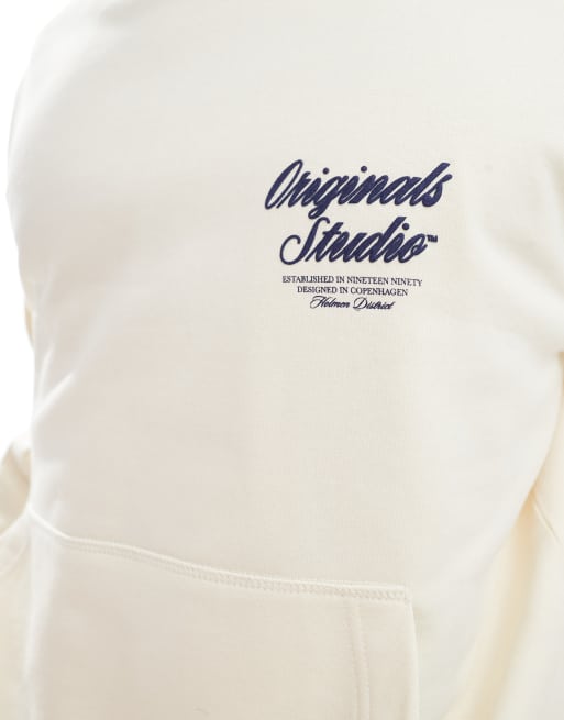 Jack & Jones - Sweat à capuche oversize avec imprimé Originals au dos - Blanc cassé, 3 de 4