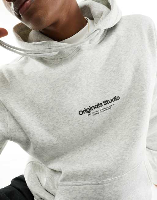 Sweat à capuche grande taille Jack & Jones gris chiné avec grand logo