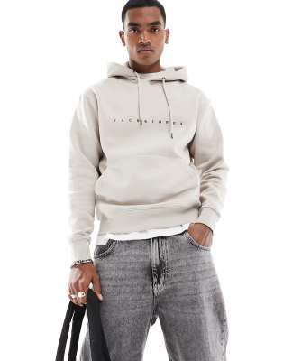 Jack & Jones oversize hoodie with chest logo in beige - ASOS Price Checker