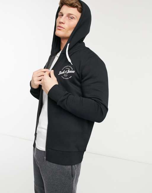 Jack Jones Sweat capuche zipp logo Noir ASOS