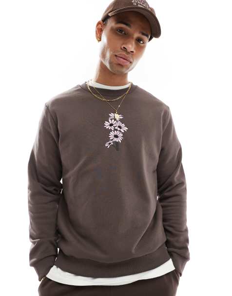 Jack & Jones - Sweat oversize à imprimé pâquerettes - Marron - view 1
