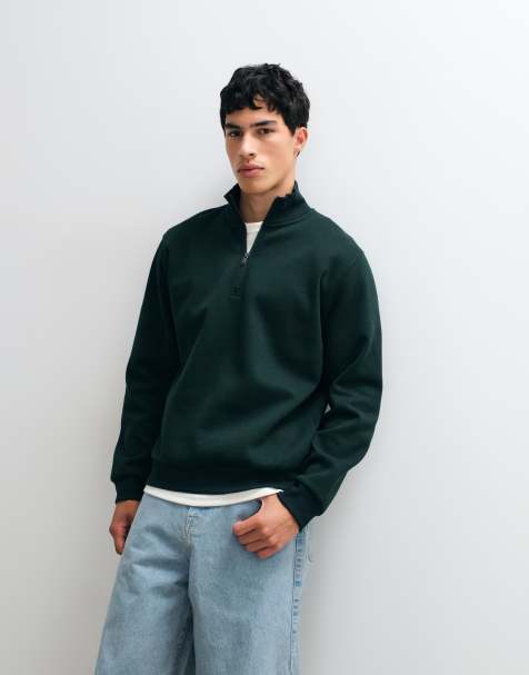 Jack & Jones sweat-shirt oversize zippé 1/4 en vert foncé - view 1