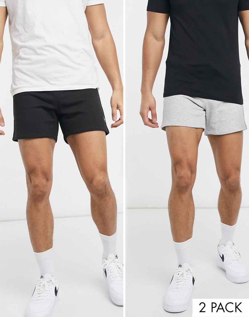 Jack & Jones – Sweat-Shorts im 2er Pack in Schwarz und Grau-Mehrfarbig