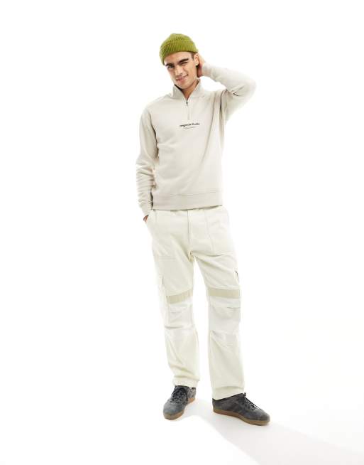 Jack & Jones - Sweater met 1/4 rits en logo in het midden in beige, 2 van 4