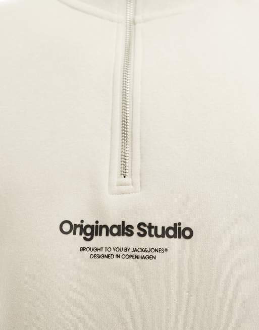 Jack & Jones - Sweater met 1/4 rits en logo in het midden in beige, 3 van 4