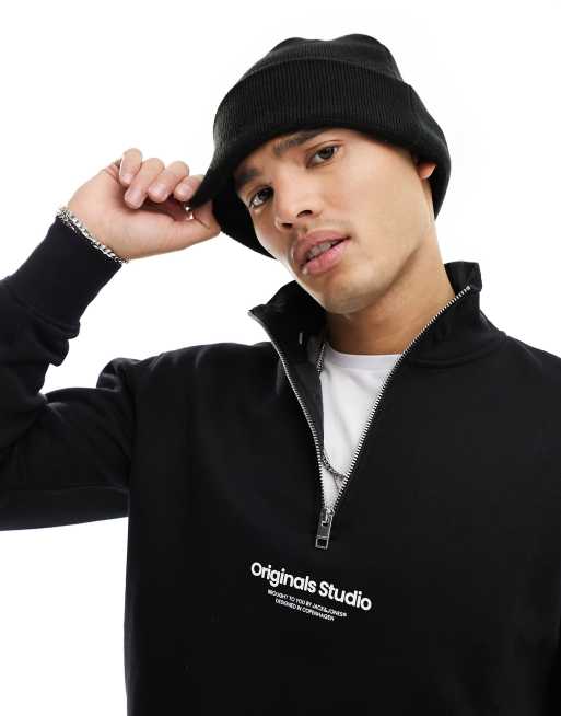 Jack & Jones - Sweater met 1/4 rits en logo in het midden in zwart, 2 van 4