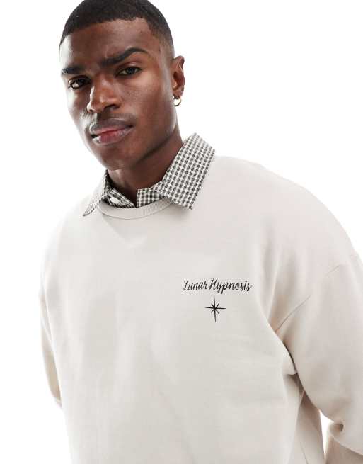 Jack & Jones - Sweater met verlaagde schouders, ronde hals en astrologische print op de achterkant in beige