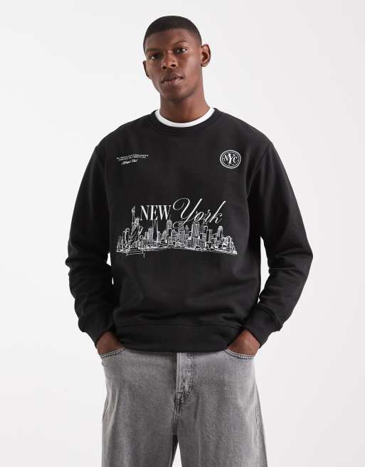 Jack & Jones – Sweatshirt in Schwarz mit Grafik vorne