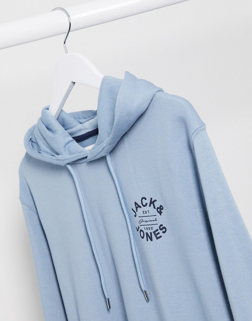 Jack & Jones – Sweatshirt med huva och logga på bröstet-Blå