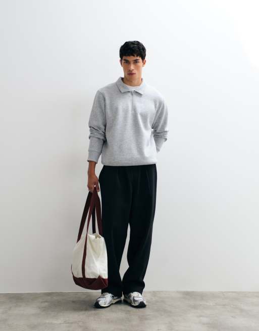 Jack & Jones sweatshirt med krage och kvartslång dragkedja i grått, 4 av 5