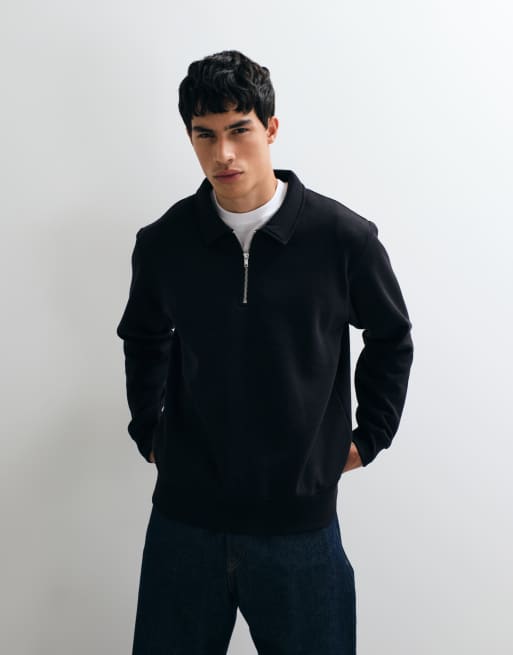 Jack & Jones sweatshirt med krage och kvartslång dragkedja i svart, 2 av 5