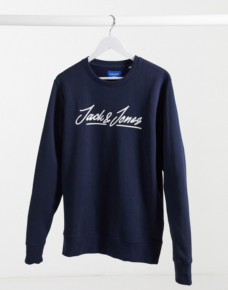 Jack & Jones – Sweatshirt med logga, del av set-Marinblå