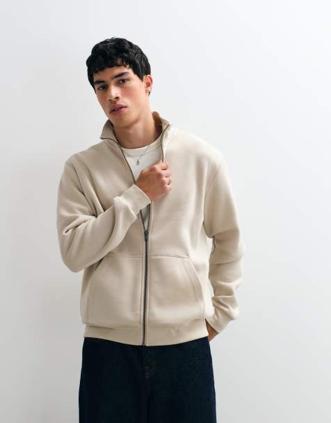 Jack & Jones sweatshirt med lynlås og høj hals i beige - view 1